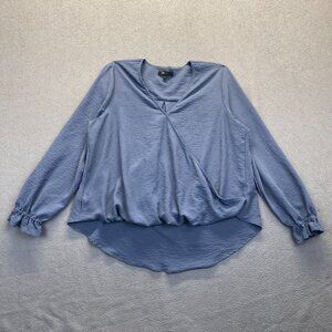 Frye Women's Size Large Blue Wrap Long Sleeve Blouse,Preppy